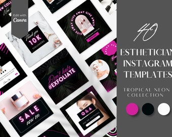 Esthetician Instagram Templates: Skincare Social Media (Canva, 40 Posts)