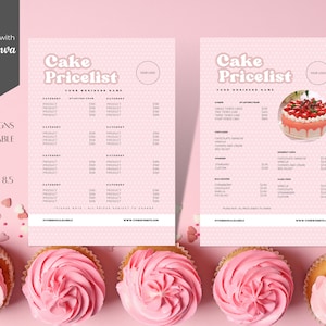 Canva Preisliste Bäckerei, Kuchen Preisliste, Rosa Preisliste, Bäckerei Menü Vorlage, Bäckerei Preisliste, bearbeitbare Preisliste Vorlage, CC-PDW