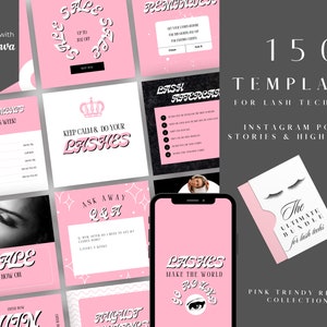 Retro Lash Instagram Templates: Pink Social Media Kit (Digital Download)