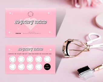 Pink Retro Loyalty Card Template: Beauty Branding (Canva Editable, Digital Download)