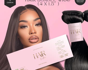 DIY Hair Bundle Wrap Template, Pink Hair Extension Packaging, Canva, WB-PGW