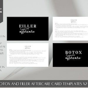 Botox & Filler Nachsorge Kartenvorlage: Schwarz und Weiß (Canva bearbeitbar, digitaler Download)
