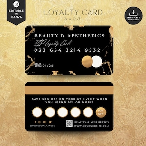 Business loyalty card, beauty business card, girl boss loyalty card, Esthetician, lash tech, hair stylist, nails, black and gold,credit card