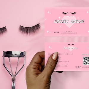 Retro Lash business card template, Editable Business card, QR Code Business Cards, beauty card, hair stylist, nails tech, HS-PN