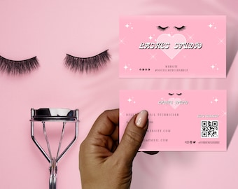 Retro Lash Business Card Template: Pink Beauty Salon Design (Canva Editable)
