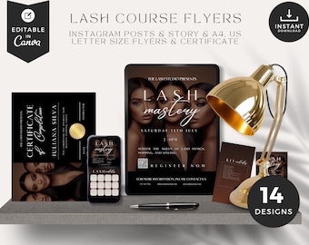 Lash Flyer,Editable Eyelash Extensions Training, Beauty Class Flyer,Lash Training Course ,Edit In Canva, lash certificate, LMC-BB