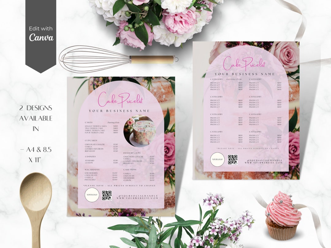 Bakery Price List, Small Business, Templates , Cupcake Order Form