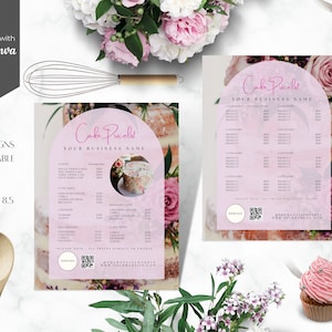 Bäckerei Preisliste, Kleinunternehmen, Vorlagen, Cupcake Bestellformular, bearbeitbare Canva Vorlage, Preisliste Vorlage, Bake Business Flyer, CC-CPA