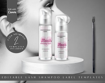 DIY Retro Pink Lash shampoo template, lash bath label, eye lash cleanser template, wrapper sticker, pink and white, LS-PBW