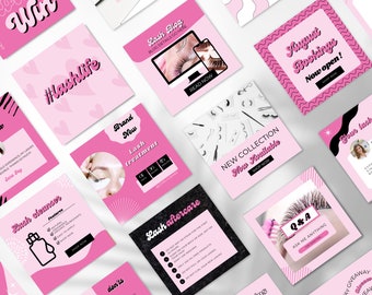 Retro Pink Lash Tech Instagram Post Templates (Canva Editable)