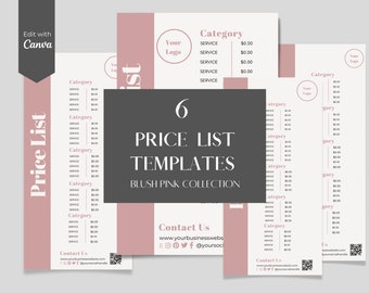 DIY Digital Editable Blush Pink  Beauty Price List Canva Template for Small Businesses