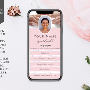 Pink Beauty,  Nail tech, Link in bio template,  Canva link in bio landing page,  Bio link canva, Instagram bio maker, Landing page ig, NT-PW