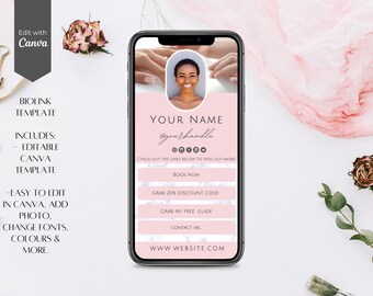 Pink Nail Tech Bio Link Template: Canva Landing Page (Digital Download)