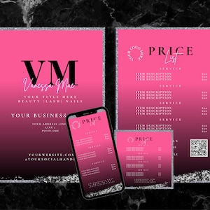 Glam Pink Beauty Pricelist Canva Template (Digital Download)