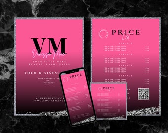 Glam Pink Beauty Preisliste Canva Vorlage (Digitaler Download)