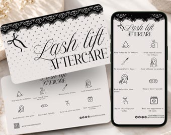 Lash Lift Aftercare Card Canva Template, Printable 3.5x2 Client Care Card + Phone Digital Version, Lash Tech Beauty Salon Template