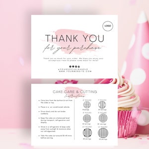 6x4, Editable Cake care card template, Thank you cards, Cake care card, Cake serving guide, Cake cutting guide, CC-PW