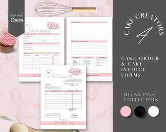 Cake Order Form & Invoice Template: Bakery Branding (Canva Editable, Digital Download)