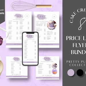 Kuchen Preisliste, Bäckerei Menü Vorlage, Bäckerei Preisliste, Kuchen Social Media Flyer, lila Kuchen Preisliste, CC-PUW