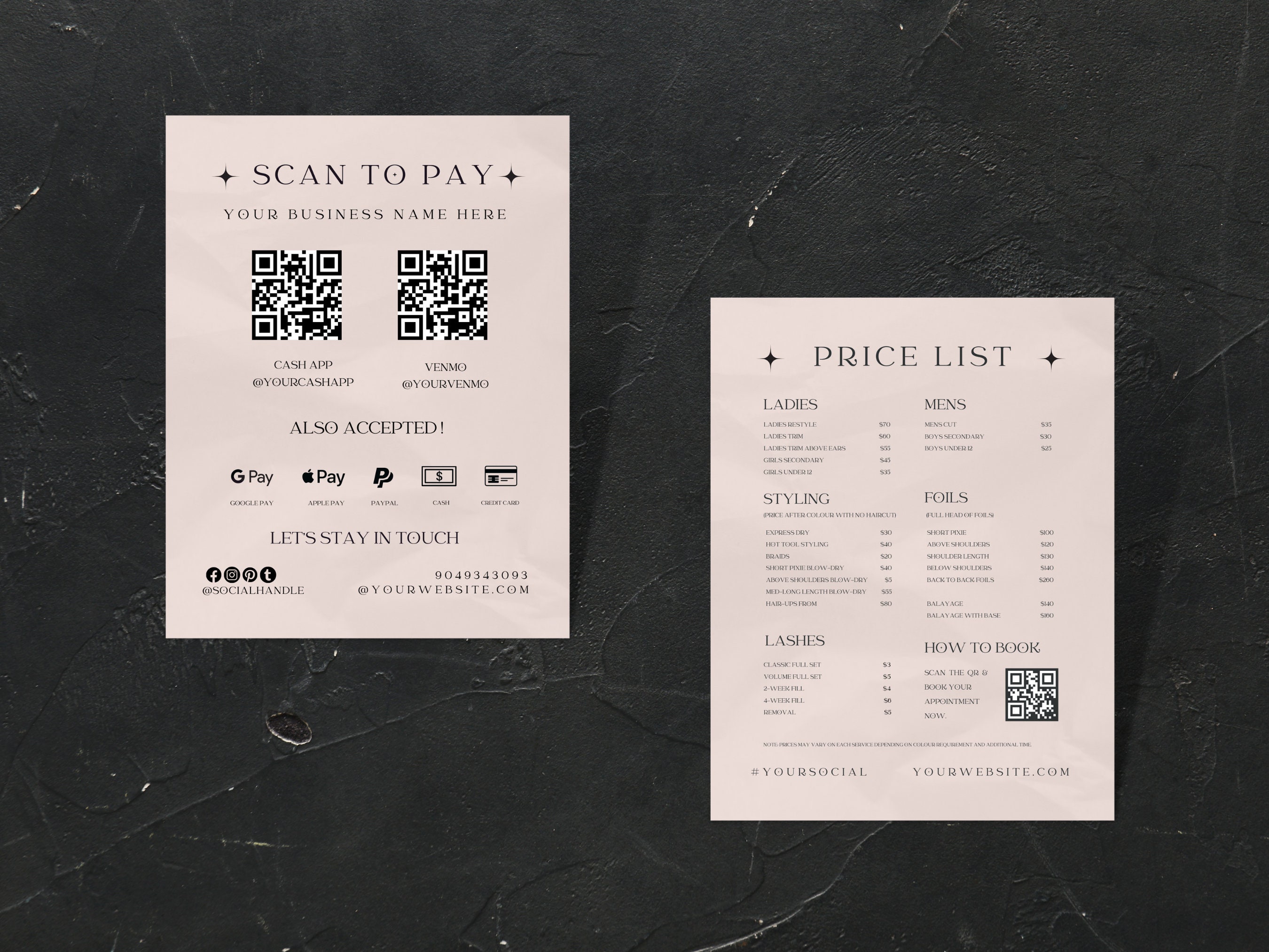 Boho Beauty Salon Price List Template: Scan to Pay (canva Editable, A4 ...