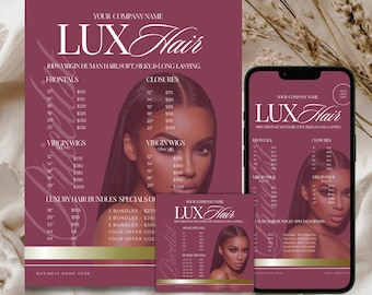 Haar Bundles Preisliste Flyer Vorlage, Maroon & Gold Canva Design