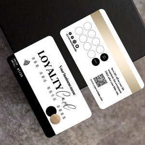 Tarjetas de fidelización para peluquería, tecnología de pestañas, plantilla de sello, salón de belleza, blanco, negro y dorado, estilo tarjeta de crédito, trenzas, uñas, genial, sello de fidelización, BB-BCB