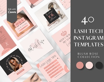 Lash Tech Instagram Templates: Pink Lash Quotes (Canva Editable, Digital Download)