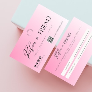 DIY Parrainez un ami Cartes de fidélité, carte de parrainage, carte de fidélité pour ongles, technologie des cils, esthéticienne, modèles de beauté, rose WB-PW