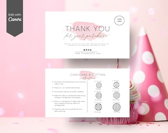 Editable Cake Care Card Template: Thank You Card, Serving Guide (Digital Download)
