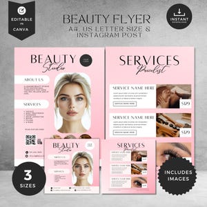 DIY Beauty Flyer Vorlage,Haare,Make up, Nagel,Kosmetikerin, Botox,Spa,Bundles,Lash,Promo,PMU,Canva, Pink, Instagram Flyer Post, BF-PW