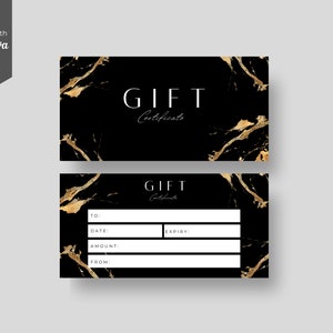 Certificado de regalo de belleza, plantilla de regalo de cupón Canva de tarjeta de oro negro de lujo editable para pequeñas empresas, BB-BG