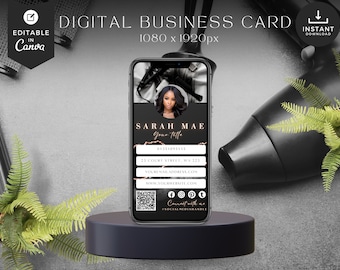 Digital business card clickable links, qr code card, Neon, esthetician business card, hair stylist, beautician, business card, BB-BAG