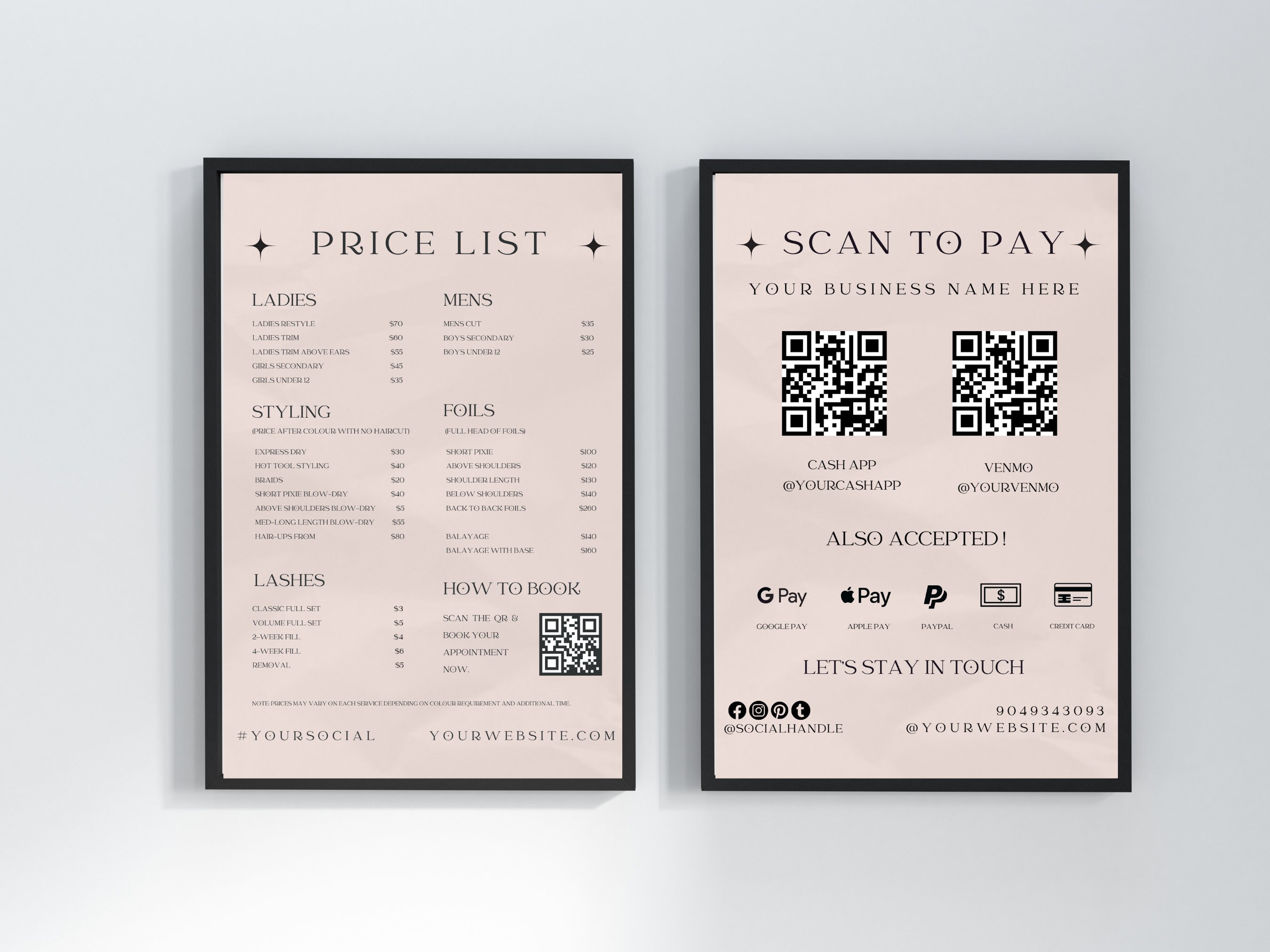 Boho Beauty Salon Price List Template: Scan to Pay (canva Editable, A4 ...