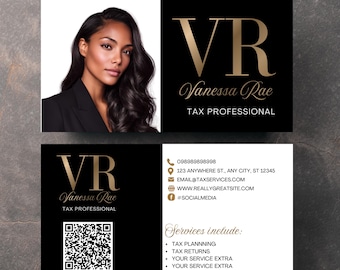 Tax Preparer Business Card Template, White Black, CPA ,Accountant, Canva template, TB-WBG