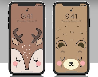 Fondo de pantalla del teléfono ciervo + oso / fondo de pantalla de anime teléfono / fondos de pantalla de animales de iphone / fondos de pantalla lindos para iphone / fondo de pantalla de bloqueo de iphone