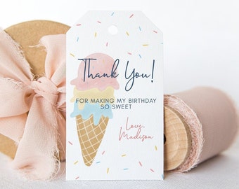 Editable Ice Cream Gift Tag Pastel  Birthday Thank You Gift Birthday Party Printable Download Corjl Template 400