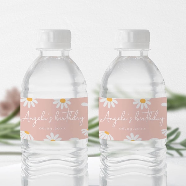 Editable Daisy Water Bottle Label Template Welcome Bag 403