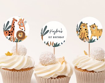 Safari Animal  Birthday Cupcake Toppers Favor Tags Safari Animal Birthday Printable Stickers Digital PRINTABLE 626