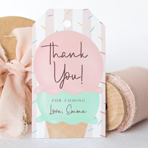 Editable Ice Cream Birthday Thank You Tag Gift Tag Pastel - Etsy
