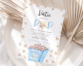 Editable Ready to Pop Baby Shower Invitation Popcorn Party Invitation Elegant Warm Corjl Template 439