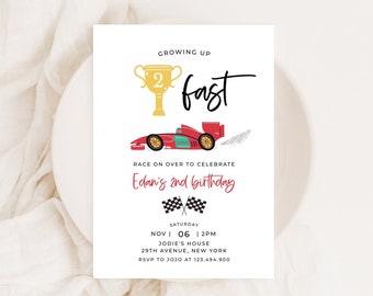 Growing Up Two Fast Birthday Invitation Template Racing Car Transportation Editable Digital Invitation Printable Instant Download 438