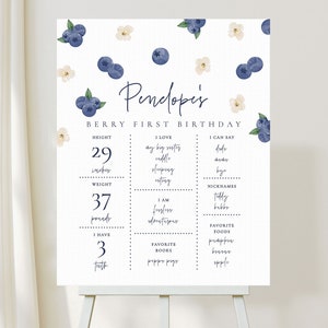 Blueberry Birthday Milestone Sign Fruit Birthday Infographic Birthday Decor Printable Download Corjl Template 600 image 1