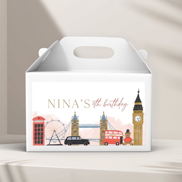 London Gable Box Label Favor Box Label Telephone Box Big Ben Teddy Birthday Decor Digital Template Instant Download 803