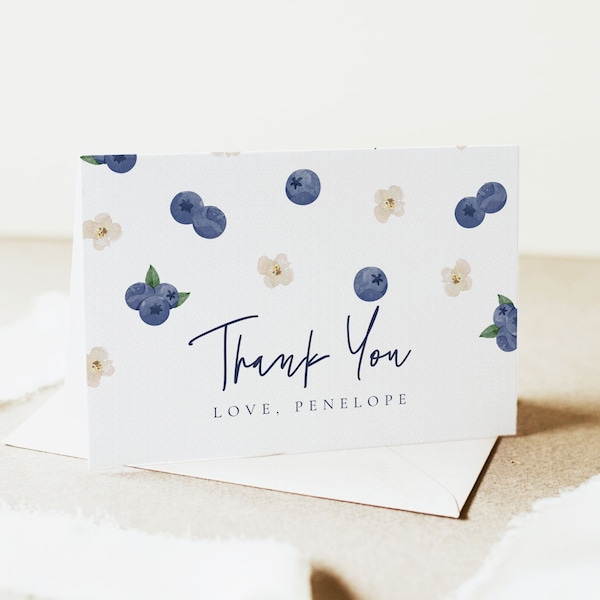 Blueberry Thank You Card Fold Card Blueberry  Birthday Blueberry Fold Card Birthday Thank You Card Party Corjl Template 600