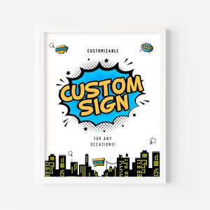 Superhero Custom Sign Superheroes  Birthday Sign Custom Sign Party Sign Printable Corjl Template 637