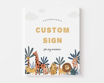 Safari Animal Custom Sign  Birthday Decor Printable Cute Soft Pastel Corjl Template 626