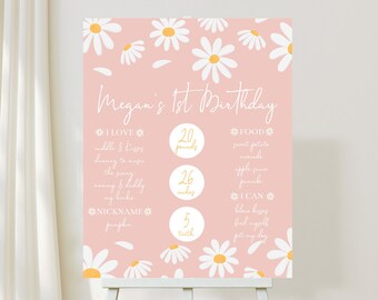 Editable Daisy   Birthday Milestone Sign Pastel Mint Birthday Infographic Birthday Decor Printable Download Corjl Template 403