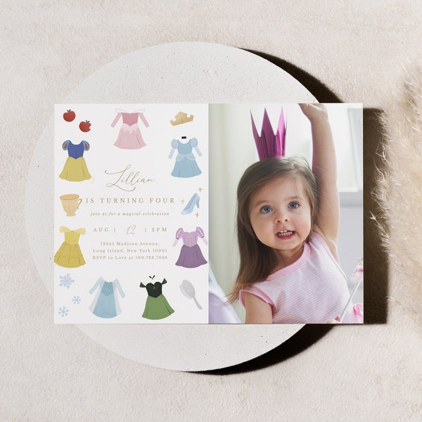 Princess Birthday Invitation Template Magical Celebration Princess Dress-Up Editable Digital Invitation Printable Instant Download 720
