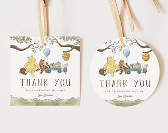 Editable Classic Winnie the Pooh Thank You Tag Favor Tag Flower Floral Gift Tag Printable Corjl Template 671
