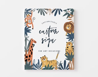 Safari Animal Custom Sign  Birthday Decor Printable Cute Soft Pastel Corjl Template 626